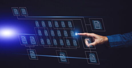 Documents management information system concept, Businessman using visual screen internet for Documents management information system and ERP program data directory in company, ERP document management