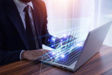 Businessman using software computer check data document on server for documents management concept