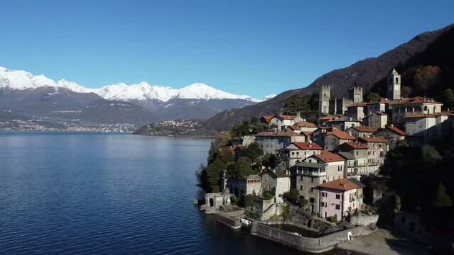 Aerial view of Corenno Plinio a village on Lake Como