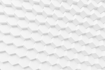 Abstract white hexagonal shape forms dynamic grid design background. Futuristic technology concept. 3d render illustration. White Hex geometry pattern. 3d illustration