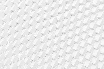 Close up white rectangular prism wall connections background. Digital surface 3d render design illustration. Geometry pattern. Rectangular porcelain surface concept.3d illustration