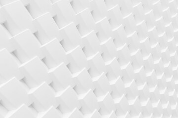 Close up macro abstract white hexagonal shape forms wall pattern banner background. Futuristic technology digital 3d render illustration. Hex geometry pattern. 3d illustration