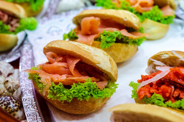 Close-up of the salmon salad sandwiches