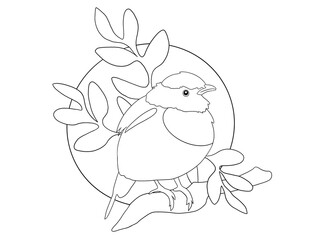 Black and white parrot on a branch. Idea for stickers, print, art, books, cartoon, graffiti, icon, coloring book for kids
