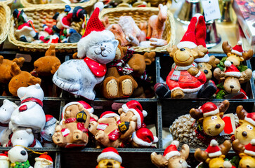 Christmas toys for sale at the christmas fair.