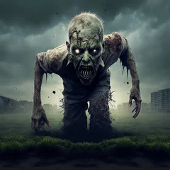 Fotobehang zombie kruipt uit de grond. Angst en afschuw © sooplice
