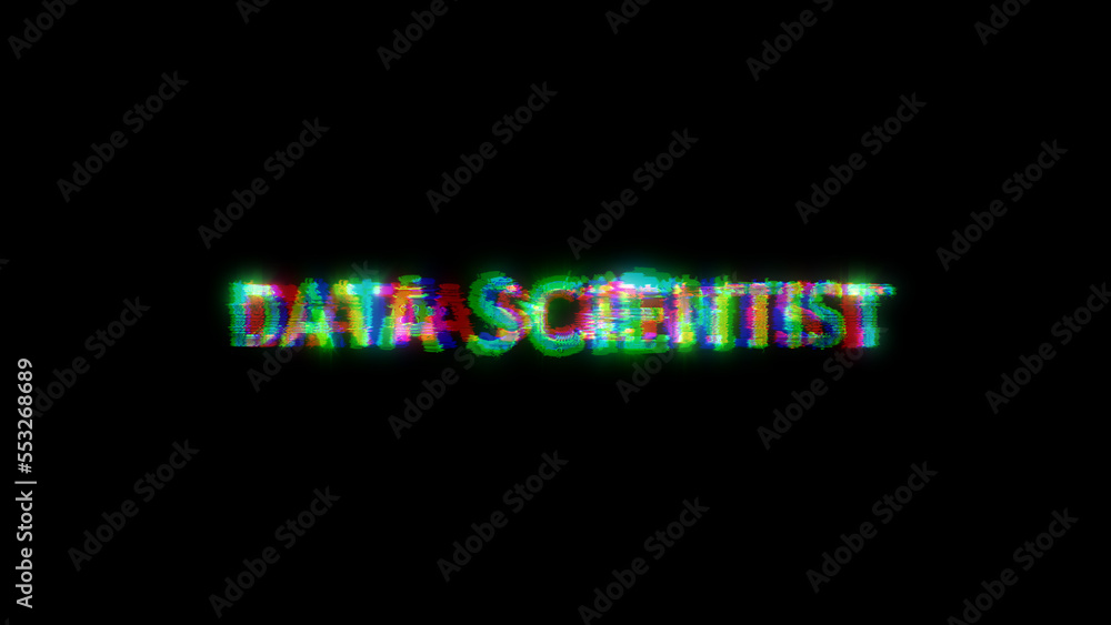 Poster cybernetic text data scientist with massive chromatic aberrance distortion, isolated - object 3d ill