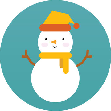 a snowman with a yellow fur hat and a scarf
