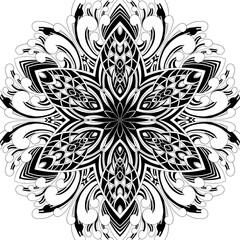 Circular Mandala pattern for tattoo, decoration premium product poster or painting. Decorative ornament in ethnic oriental style. Outline doodle hand draw illustration.