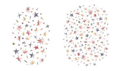 Colorful confetti, stars and ribbons on white background. High quality illustration