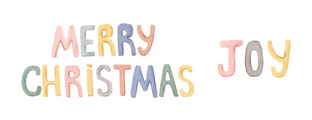 Merry Christmas pastel colors lettering set isolated on white. High quality illustration