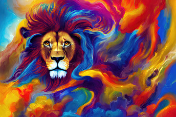 Fototapeta na wymiar lion in the sun abstract color art