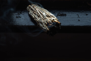 Sage burning ceremony, close up detail perspective.