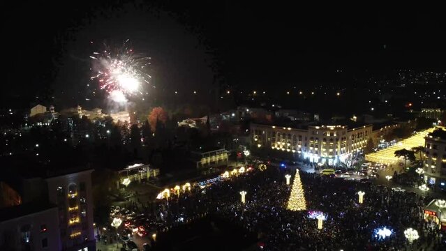 new year celebrating in city center   top view