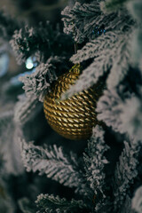 Close-up of Christmas tree toys - New Year's mood
