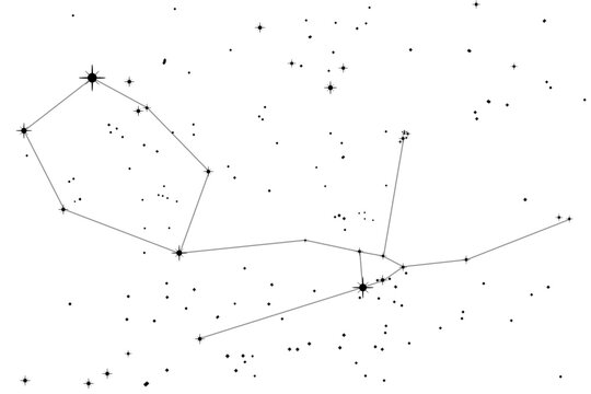 Simple astronomical illustration of the constellations Taurus (the bull) and Auriga (the charioteer). Transparent PNG design element for websites, print and other graphics.