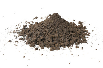 dry dark soil isolated on white.