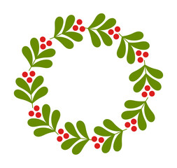 Mistletoe wreath, Christmas decoration isolated on white background.