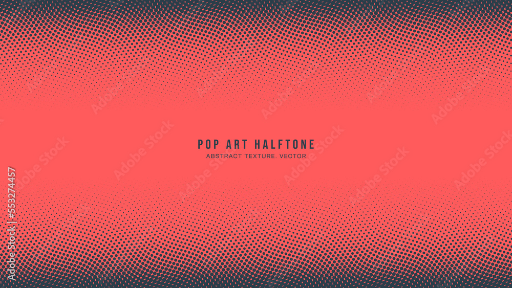 Poster halftone pattern pop art dots vector horizontal border red dark blue abstract background. popart sty