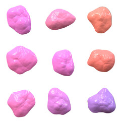 A 3D illustration of nine chewed gum pieces