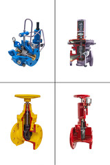 longitudinal and cross sections of small-sized gas valves isolated on white background