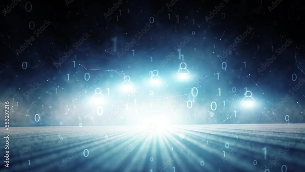 Aufkleber digital cityscape network with loop people icons animation background.