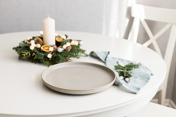 Festive Christmas or New Year table setting for dinner or lunch.