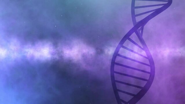 Dna double helix structure rotation on abstract digital copy space animation. Three-dimensional chain rotating on mystic space light background.