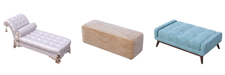 ottoman pouf isolate on a transparent background, interior furniture, 3D illustration, cg render