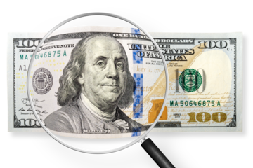 One hundred dollars notes on a transparent background. PNG file