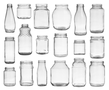 Collection of empty jars isolated