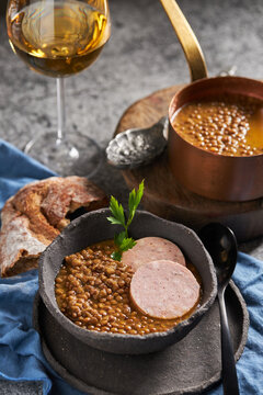 Lentil soup with sausage for lunch