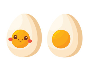 Doodle flat clipart. Cute half of an egg with a face. All objects are repainted.
