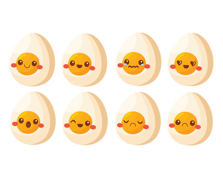 Doodle flat clipart. Cute half of an egg with a face. All objects are repainted.