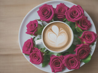 cup of coffee and rose