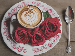 latte and roses