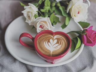 heart shaped latte with roses