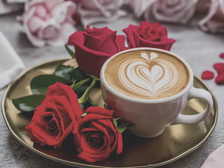 cup of coffee and rose