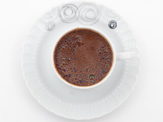 turkish coffee on white background, top view, isolated 