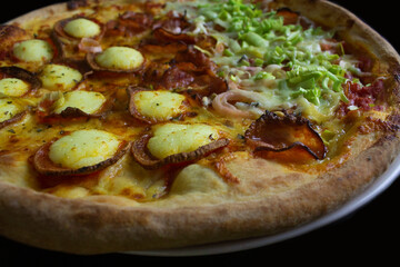 tasty pizza with sauce pepperoni cheese for lunch or dinner