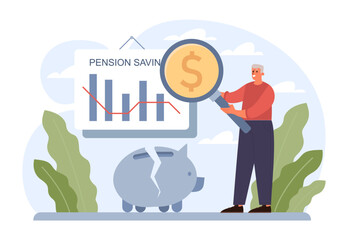 Retirement savings. Future pension plan. Senior character lost money