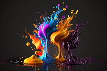 Colored Paint splashes against a black background Generative AI