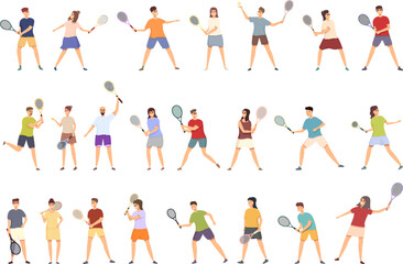 Fototapeta na wymiar Tennis player icons set cartoon vector. Man sport. School court