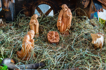 Christmas crib with Mary & Joseph, baby Jesus