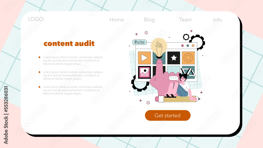 Poster website audit web banner or landing page. web page analysis