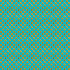 Bitcoin golden coins scattered seamless texture pattern isolated on cyan background. Crypto web 3 metaverse. Digital gold BTC treasure blockchain wallpapers.