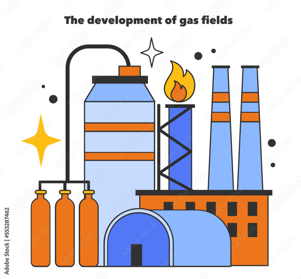 Poster the development of gas fields. natural resource exploration and extraction