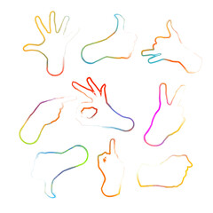 Hand signs are different by colorful line. Vector illustration