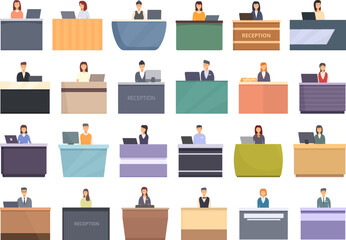 Receptionist icons set cartoon vector. Female work. Office business