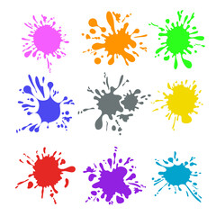 Set of color paint splashes on  white background .
